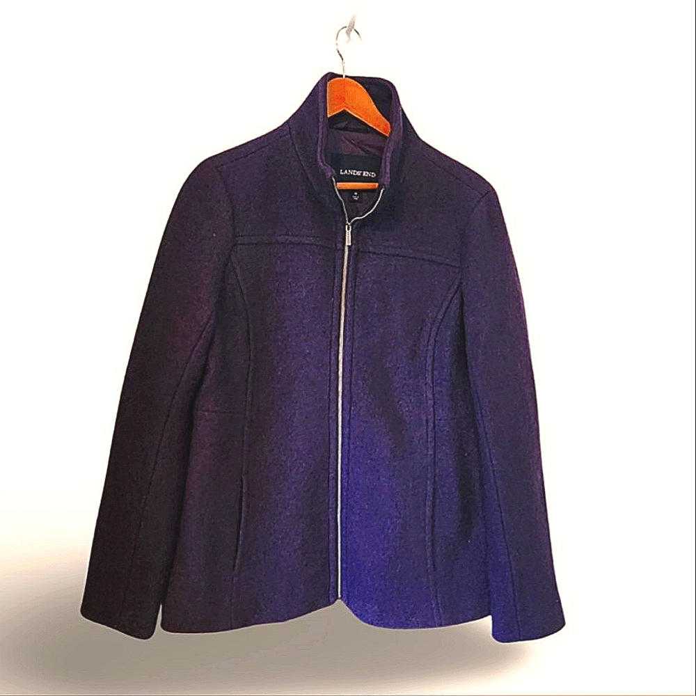 Beautiful deep purple wool blend Lands End coat - inside blazer or outer layer!